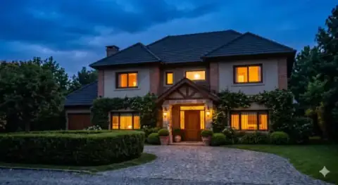 Fachada de una casa de Zona Norte con luz cálida al atardecer