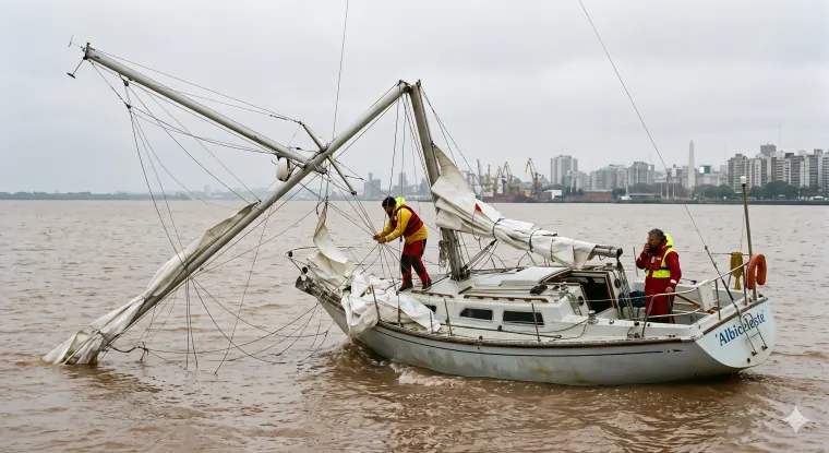 Velero con el palo (mástil) roto